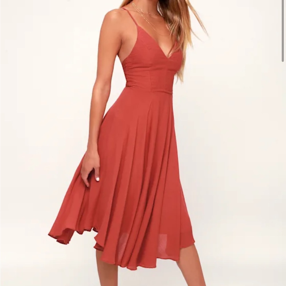 Lulus Troulos Rust Red Lace-up Midi Dress - Size S